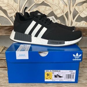 Adidas NMD nmd r1 R1 Primeblue nwt new NWB 9.5 9 1/2 black white originals